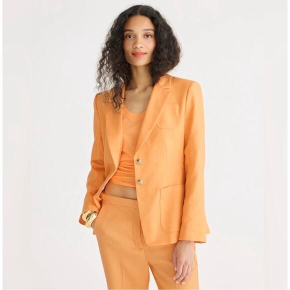 J.Crew Helena Blazer Stretch Linen Blend Orange Size 4 NWT Classic Work Summer - Picture 1 of 10